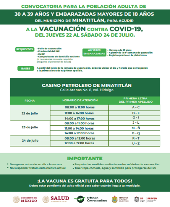 Jornada de vacunación Minatitlán 30 a 39 años